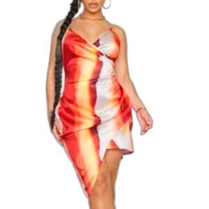 Pretty Little Thing Side Ruched Asymmetrical Hem “Sunset” Dress, Sz. 8